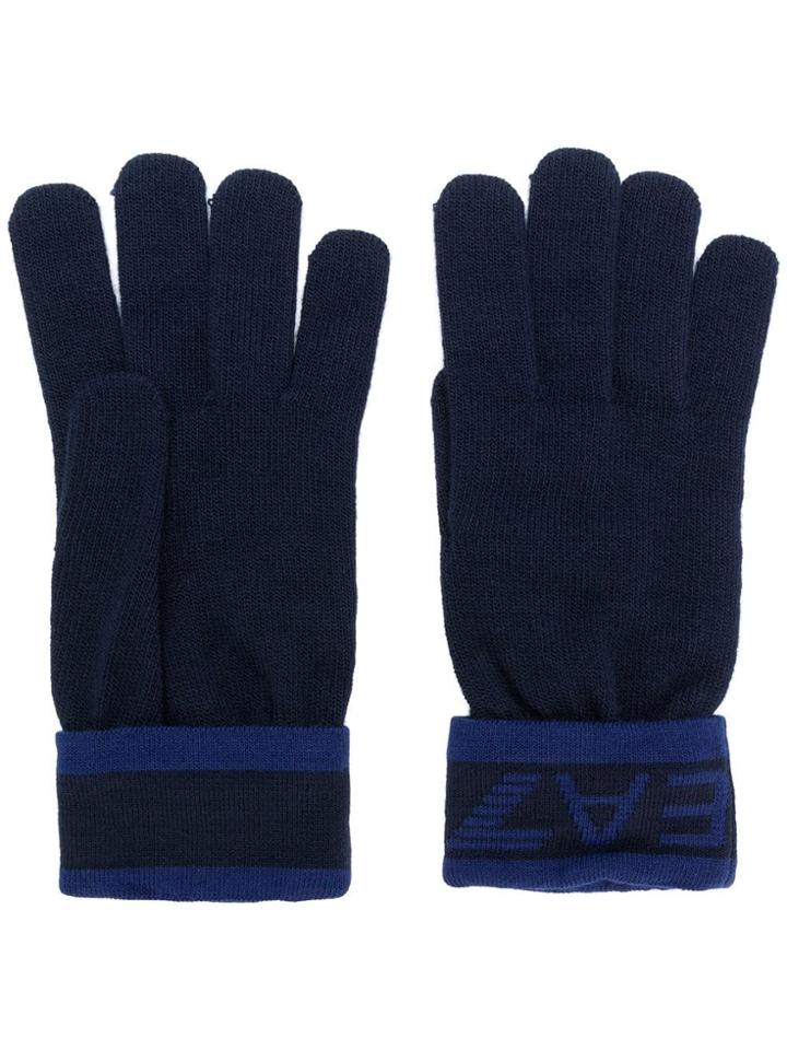 Ea7 Emporio Armani Logo Cuff Gloves - Blue