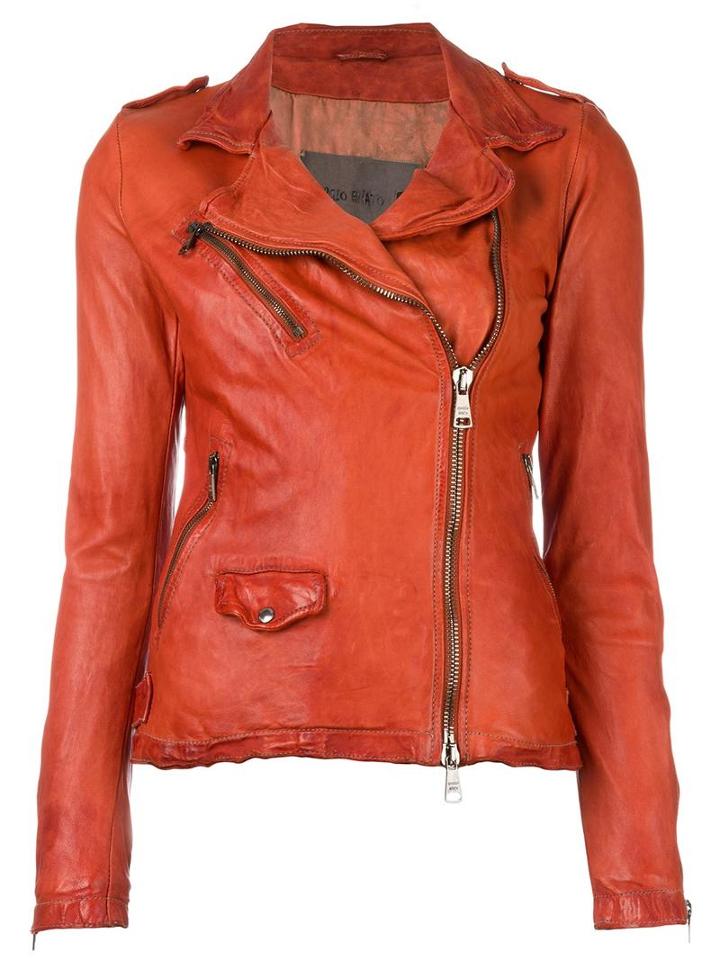 Giorgio Brato Biker Jacket, Women's, Size: 42, Yellow/orange, Cotton/leather