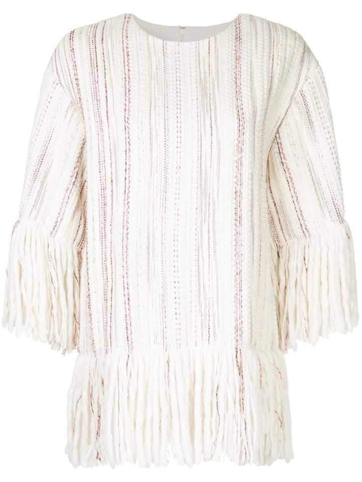 Goen.j Fringe-trimmed Stripe-woven Top - White