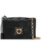 Salvatore Ferragamo Embroidered Shoulder Bag, Women's, Black, Calf Leather