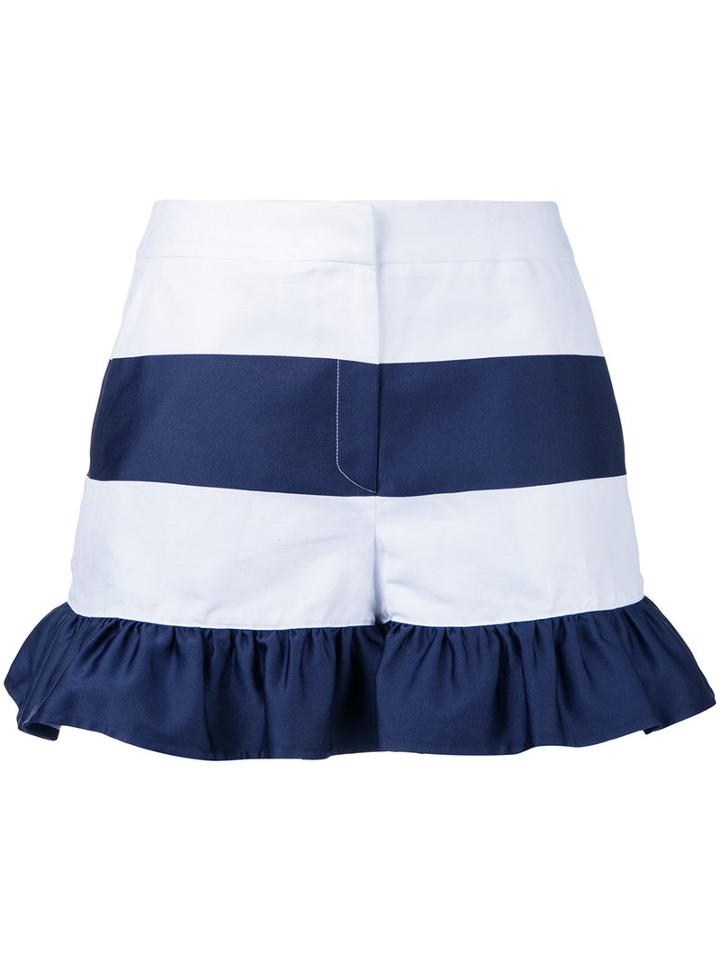 Goen.j Striped Ruffled Shorts, Women's, Size: Large, White, Cotton/linen/flax/polyester