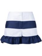 Goen.j Striped Ruffled Shorts, Women's, Size: Large, White, Cotton/linen/flax/polyester