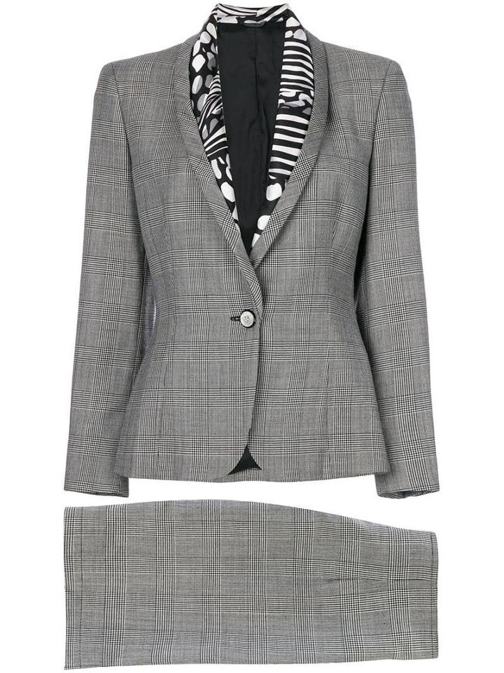 Versace Pre-owned Prince Of Wales Print Skirt Suit - Grey