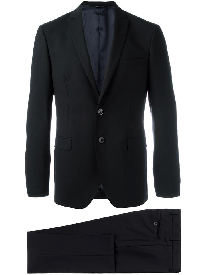 Tonello Flap Pockets Formal Suit, Men's, Size: 48, Black, Virgin Wool/spandex/elastane/viscose