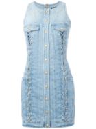 Balmain Lace-up Detail Denim Dress, Women's, Size: 40, Blue, Cotton/spandex/elastane