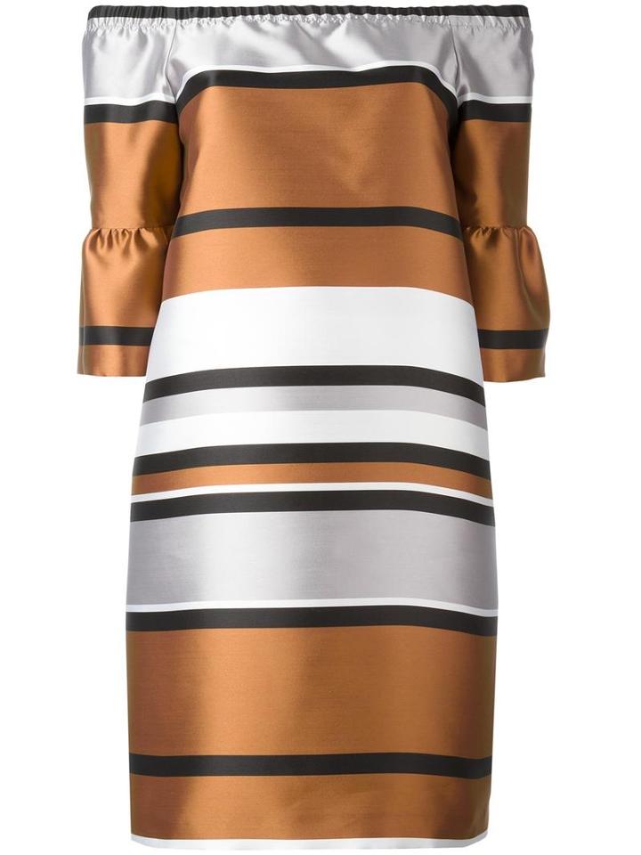 Blugirl Ruffled Sleeve Metallic Dress, Women's, Size: 46, Brown, Polyester