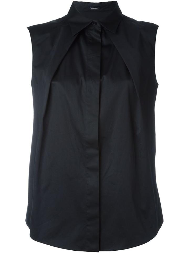 Jil Sander Navy Pleated Sleeveless Shirt