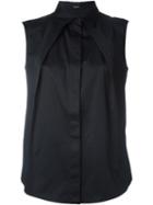 Jil Sander Navy Pleated Sleeveless Shirt