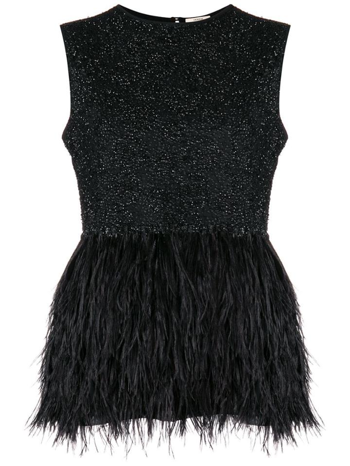 Odeeh Ostrich Feather Hem Blouse - Black