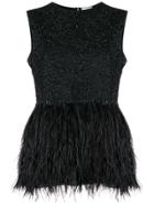 Odeeh Ostrich Feather Hem Blouse - Black