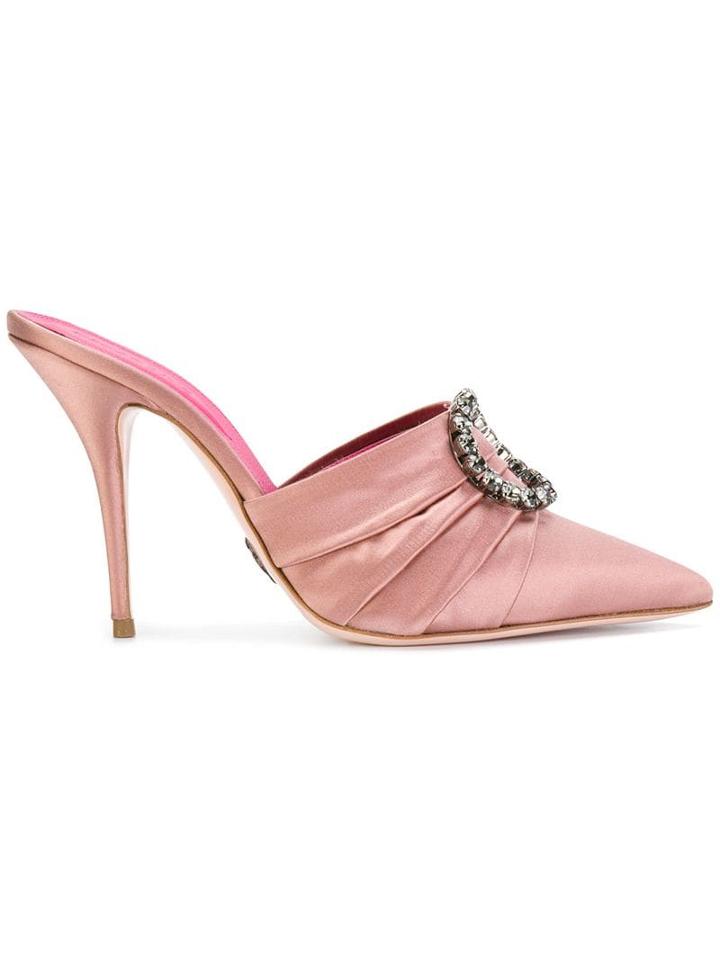 Oscar Tiye Embellished Satin Mules - Pink
