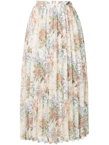 Clane Floral Print Pleated Skirt - Nude & Neutrals
