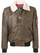 Alpha Industries Shearling Collar Leather Jacket - Brown
