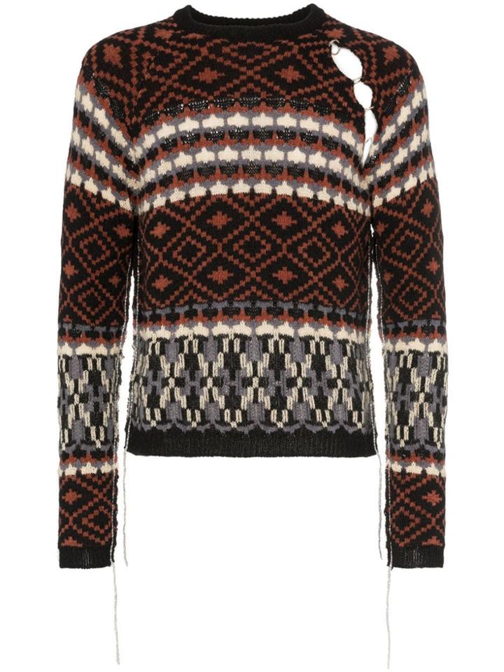 Raf Simons Fairisle Print Stapled Hole Mohair Wool Jumper - Black