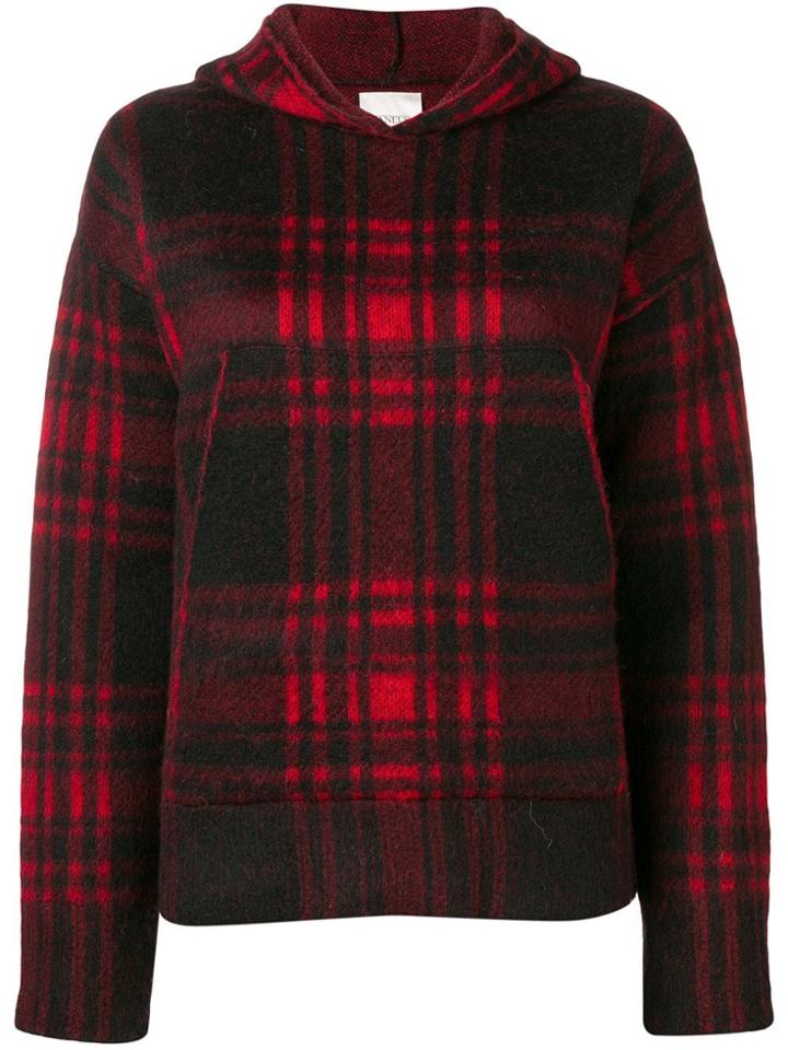 Laneus Checked Hooded Jumper - Red