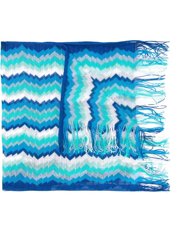 Missoni Zig-zag Knit Scarf, Women's, Blue, Cotton/viscose