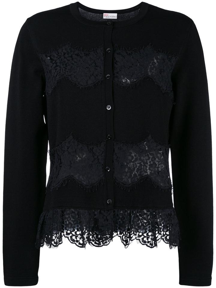 Red Valentino - Lace Insert Cardigan - Women - Polyamide/viscose - Xs, Women's, Black, Polyamide/viscose