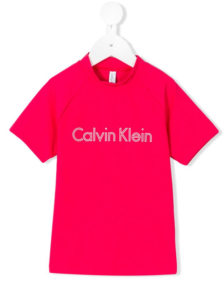 Calvin Klein Kids Logo Rash Guard Top, Pink/purple
