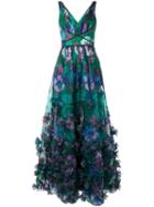 Marchesa Notte 3d Floral Embellished Evening Gown - Green