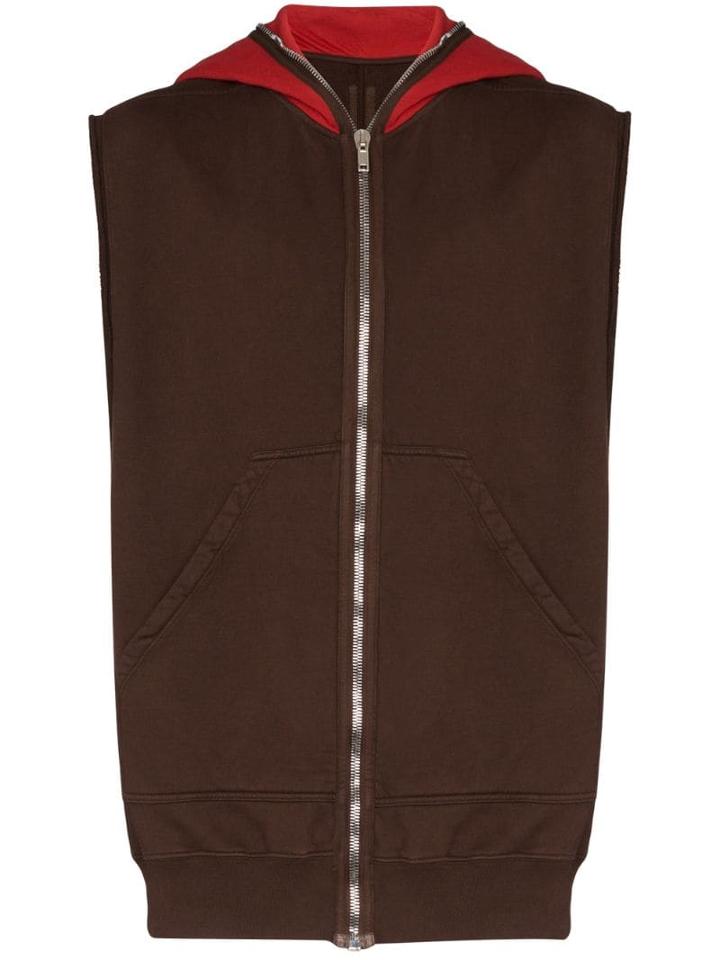 Rick Owens Drkshdw Contrast Detail Sleeveless Hoodie - Brown