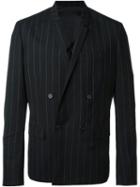 Juun.j Pinstriped Double Breasted Blazer, Men's, Size: 48, Black, Polyester/wool