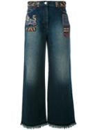 Valentino - Beaded Wide Leg Jeans - Women - Cotton/polyester/metallic Fibre/polyimide - 26, Blue, Cotton/polyester/metallic Fibre/polyimide
