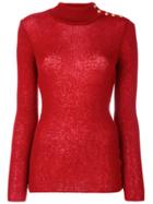 Balmain Button-embellished Turtleneck Jumper - Red