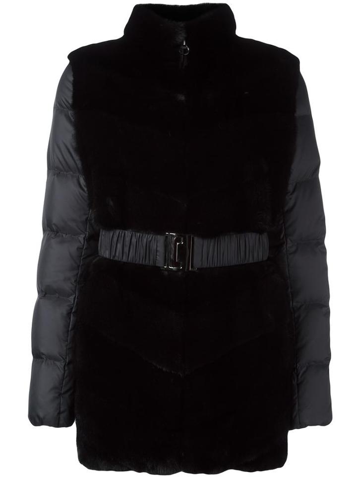 Liska Padded Contrast Panel Coat, Women's, Size: Medium, Black, Feather Down/mink Fur/polyester