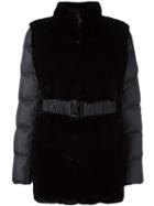 Liska Padded Contrast Panel Coat, Women's, Size: Medium, Black, Feather Down/mink Fur/polyester