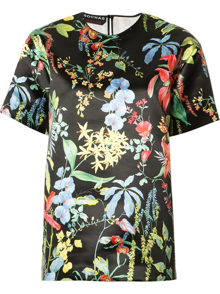 Rochas - Floral Print T-shirt - Women - Polyester - 42, Black, Polyester