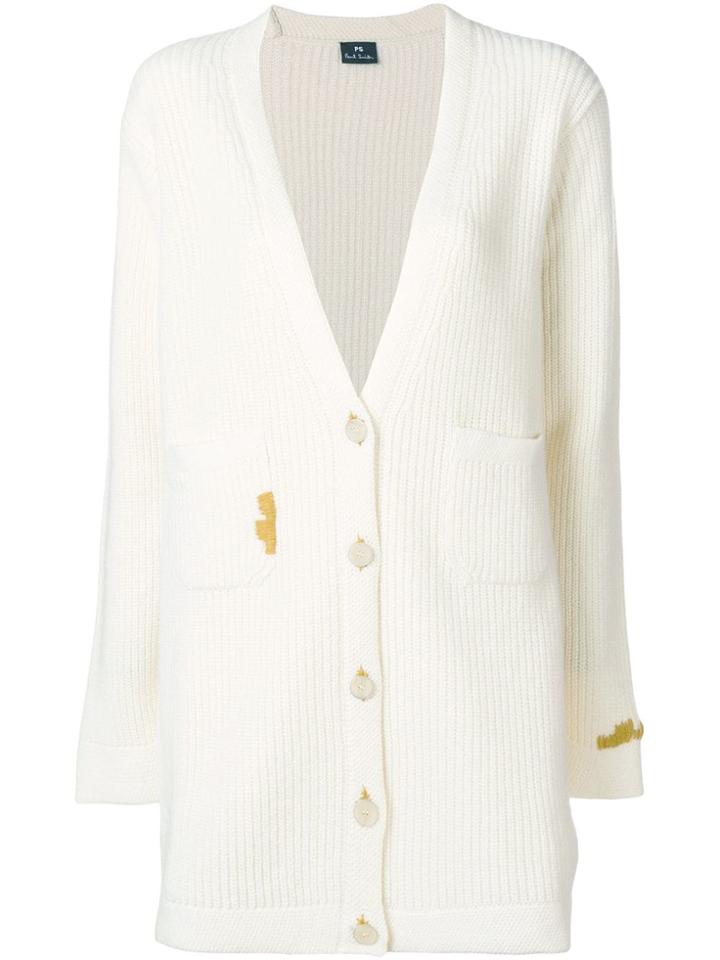 Ps By Paul Smith Ribbed Knit Longline Cardigan - White