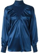 Fendi Puffed Sleeve Blouse, Women's, Size: 42, Blue, Silk/polyester