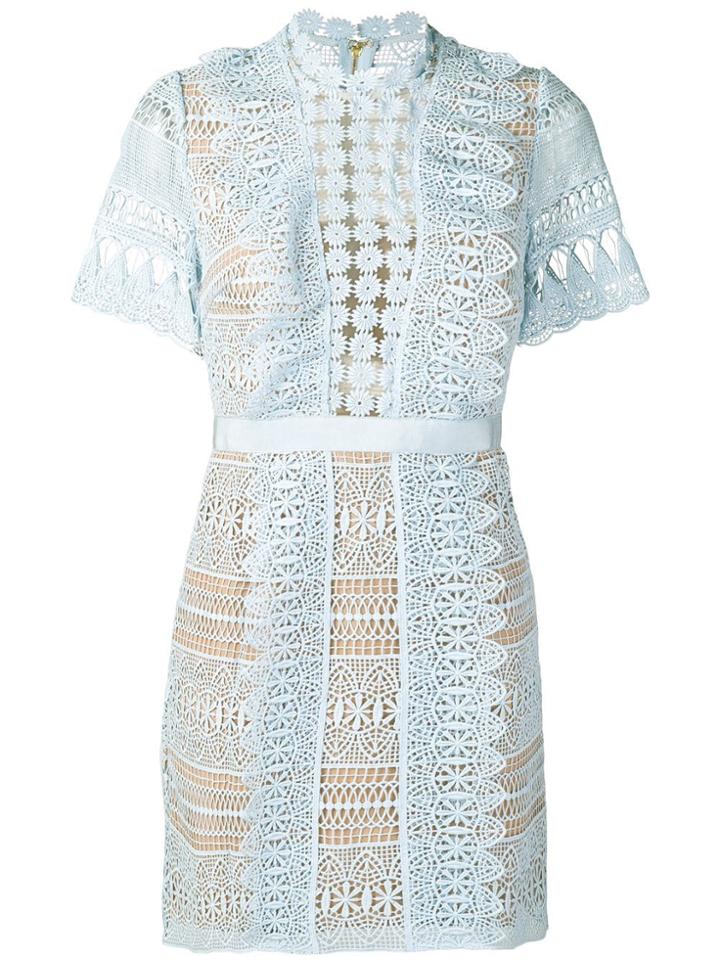 Self-portrait Short Lace Panel Dress - Blue