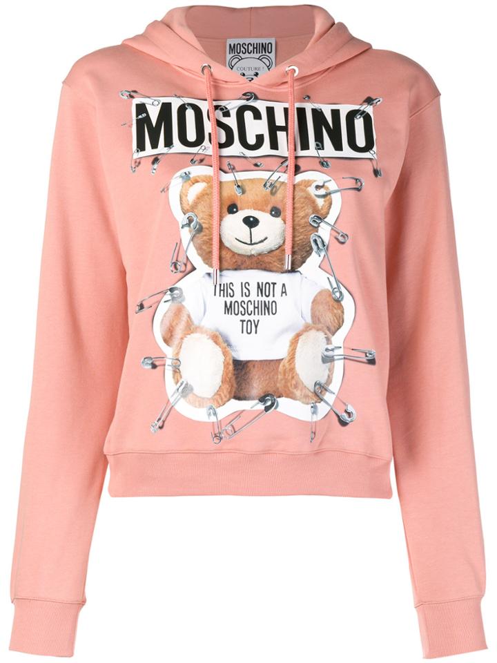 Moschino Safety Pin Teddy Bear Hoodie - Pink & Purple