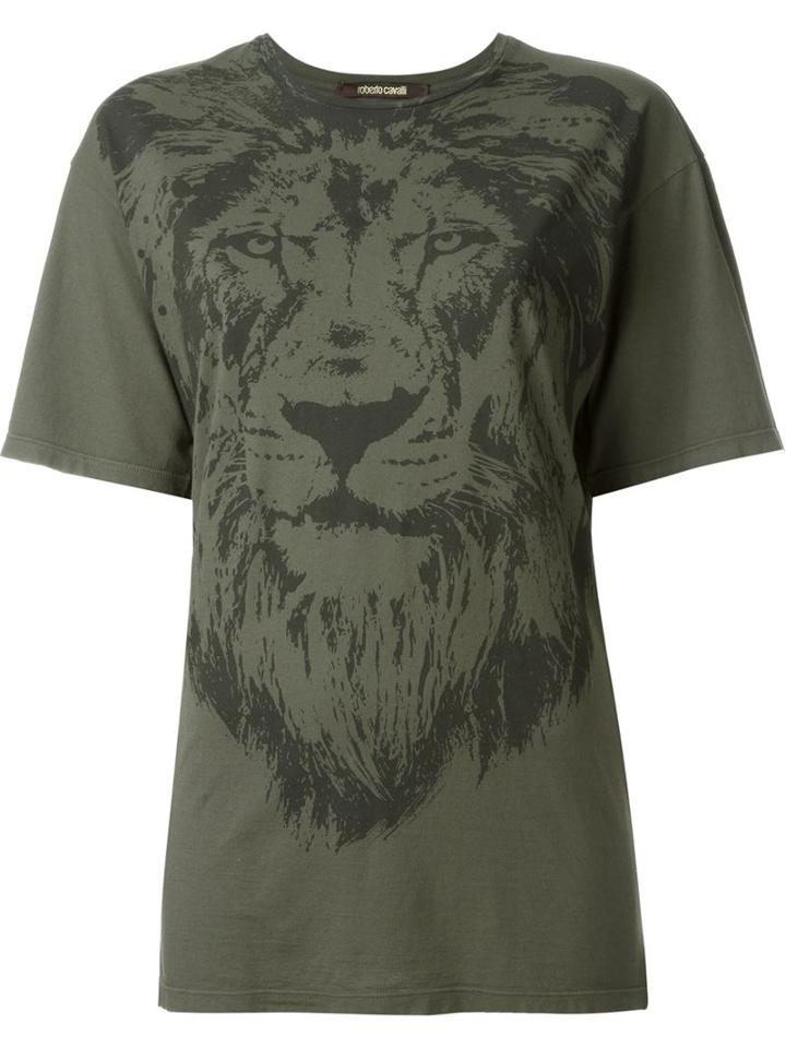 Roberto Cavalli Lion Print T-shirt, Women's, Size: 40, Green, Cotton