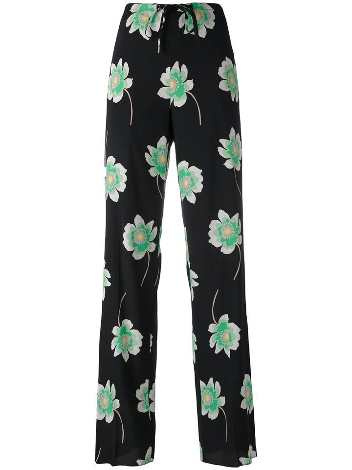 Agnona - Floral Print Straight Trousers - Women - Silk/elastodiene/cupro - 48, Black, Silk/elastodiene/cupro
