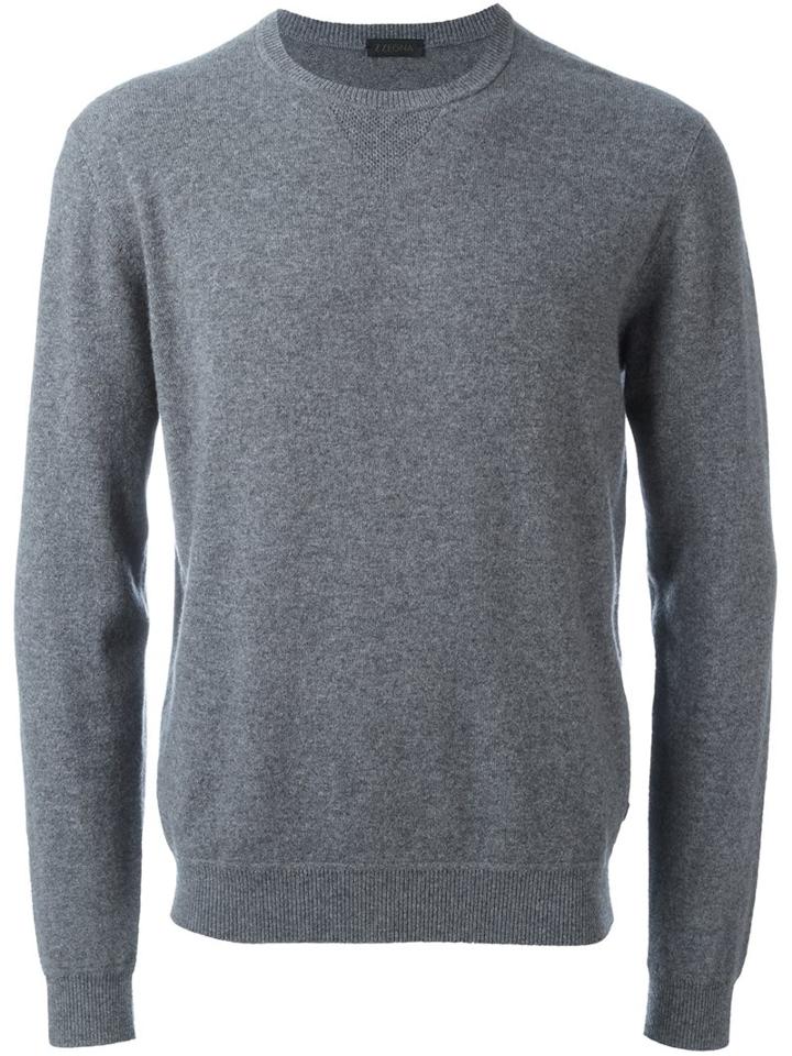 Z Zegna Round Neck Pullover, Men's, Size: Small, Grey, Polyamide/cashmere