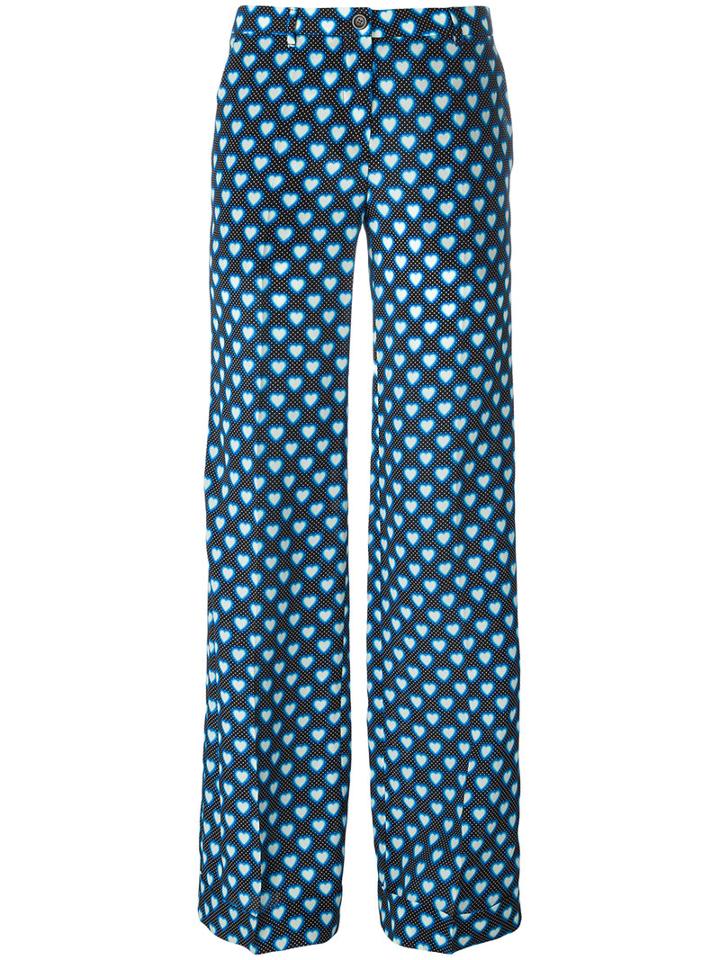 Miu Miu Hearts Print Flared Pants, Women's, Size: 42, Black, Silk