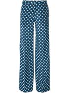 Miu Miu Hearts Print Flared Pants, Women's, Size: 42, Black, Silk