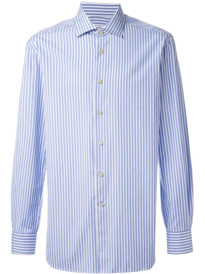 Kiton Striped Shirt, Men's, Size: 43, Blue, Cotton