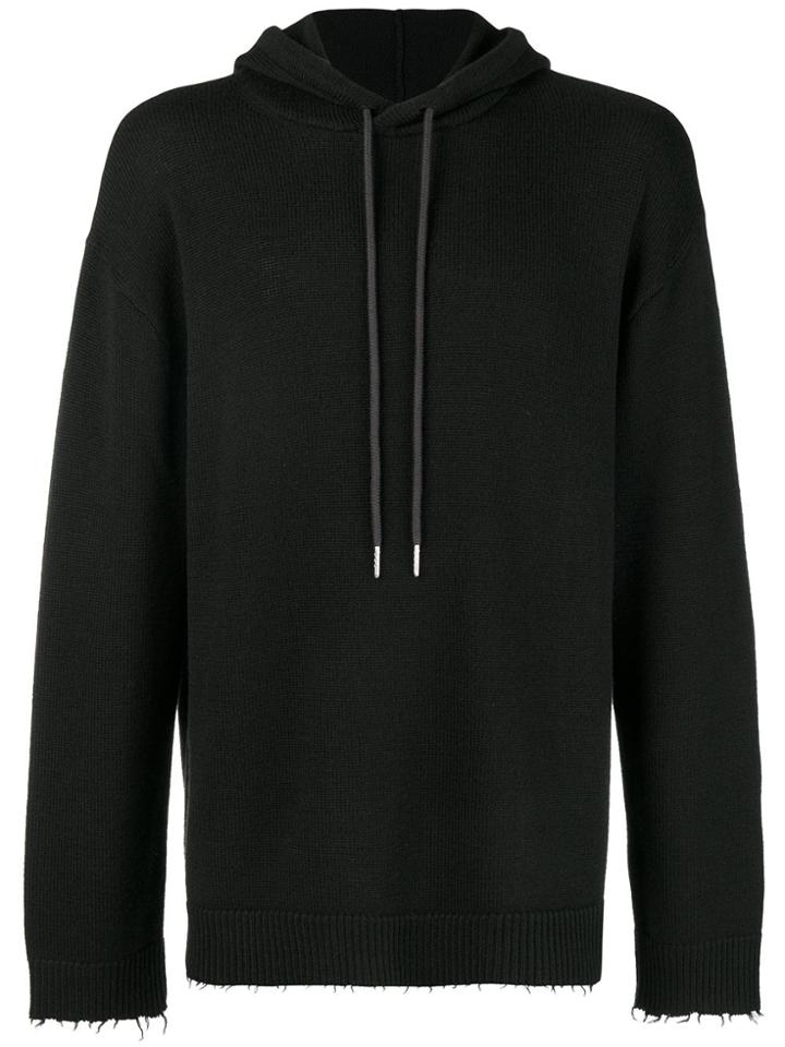 Helmut Lang Torn Logo Knit Hoodie - Black