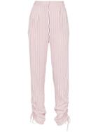 Tibi Striped Drawstring-gathered Trousers - Pink