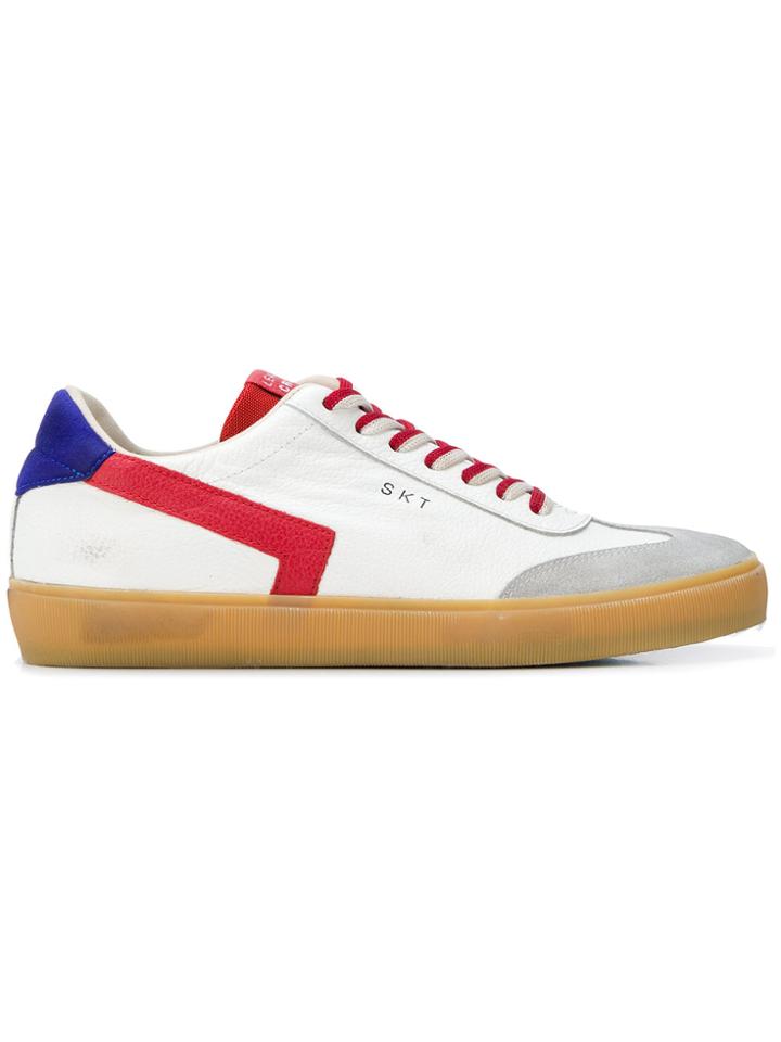 Leather Crown Contrast Lace-up Sneakers - White