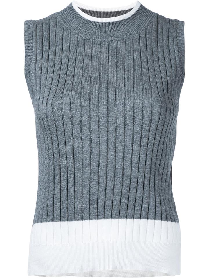 Loveless - Ribbed Sweater Vest - Women - Cotton/rayon - 34, Grey, Cotton/rayon