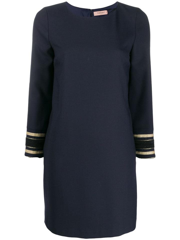Twin-set Crew Neck Shift Dress - Blue