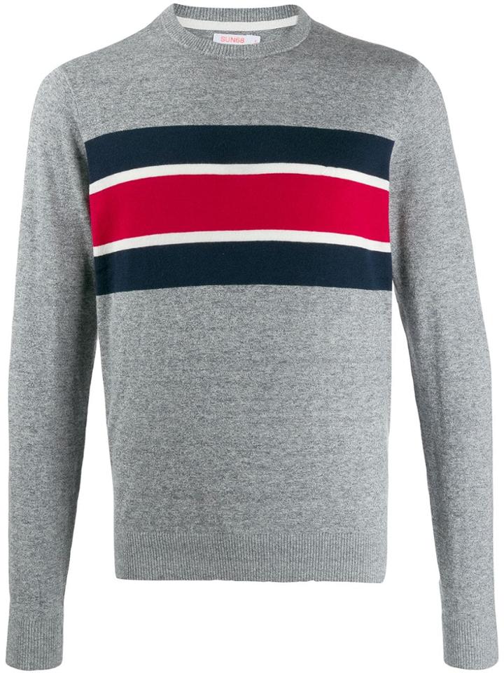 Sun 68 Stripe Detail Sweater - Grey