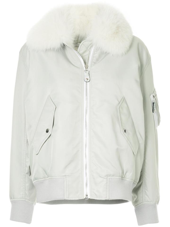 Army Yves Salomon Fur Collar Bomber Jacket - Grey