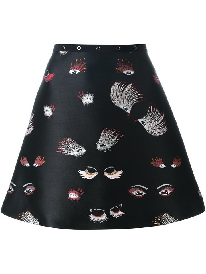 Giamba Printed A-line Skirt, Women's, Size: 42, Black, Polyester/cotton/viscose