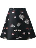 Giamba Printed A-line Skirt, Women's, Size: 42, Black, Polyester/cotton/viscose
