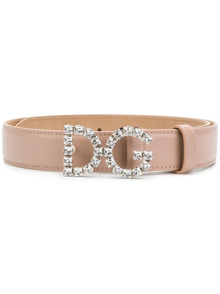 Dolce & Gabbana Dg Crystal Logo Buckle Belt - Nude & Neutrals